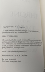 Out Of Print THRONE IN THE DARK A.K. Caggiano OOP Indie Paperback SELF-PUBLISHED